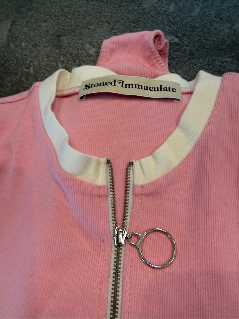 Stoned Immaculate Pink Zip Jacket with White Rib Trim